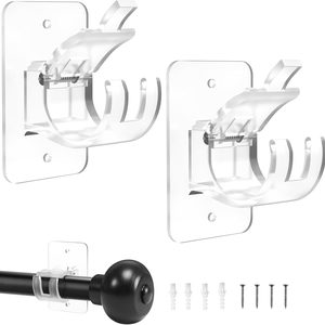 Aldernest No-Drill Curtain-Rod Brackets - 20 Pound Capacity, Transparent, White