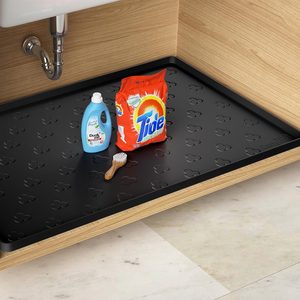 Aldernest Under Sink Mat 34" x 22" Waterproof Kitchen Cabinet Mat, Black, 2.9 Square Feet