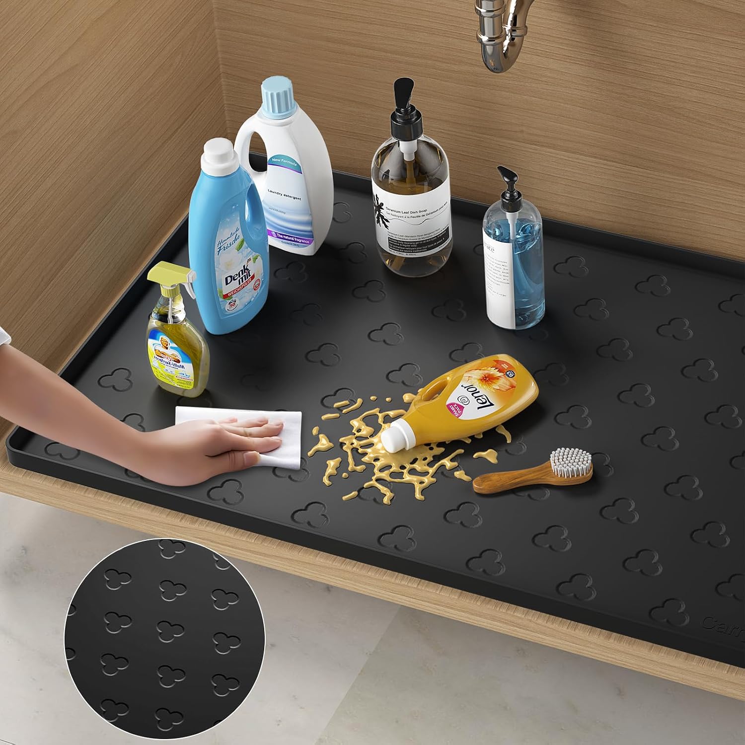 Aldernest Under Sink Mat 34" x 22" Waterproof Kitchen Cabinet Mat, Black, 2.9 Square Feet