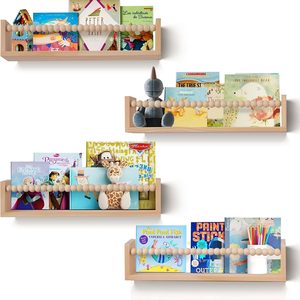 Quillstone Nursery Book Shelves Set of 4, Wood Floating Nursery Shelves for Wall, 2.4 pounds, 16.1 x 4 x 3.8 inches, Natural