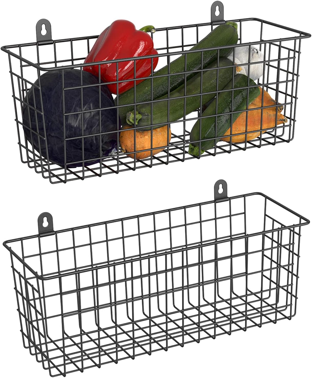 Barleyfield Wire Basket 2-Pack Hanging Wall Organizer Cabinet Storage Basket Wall Mounted Shelves Rustic Farmhouse Decor for Home Kitchen Bathroom