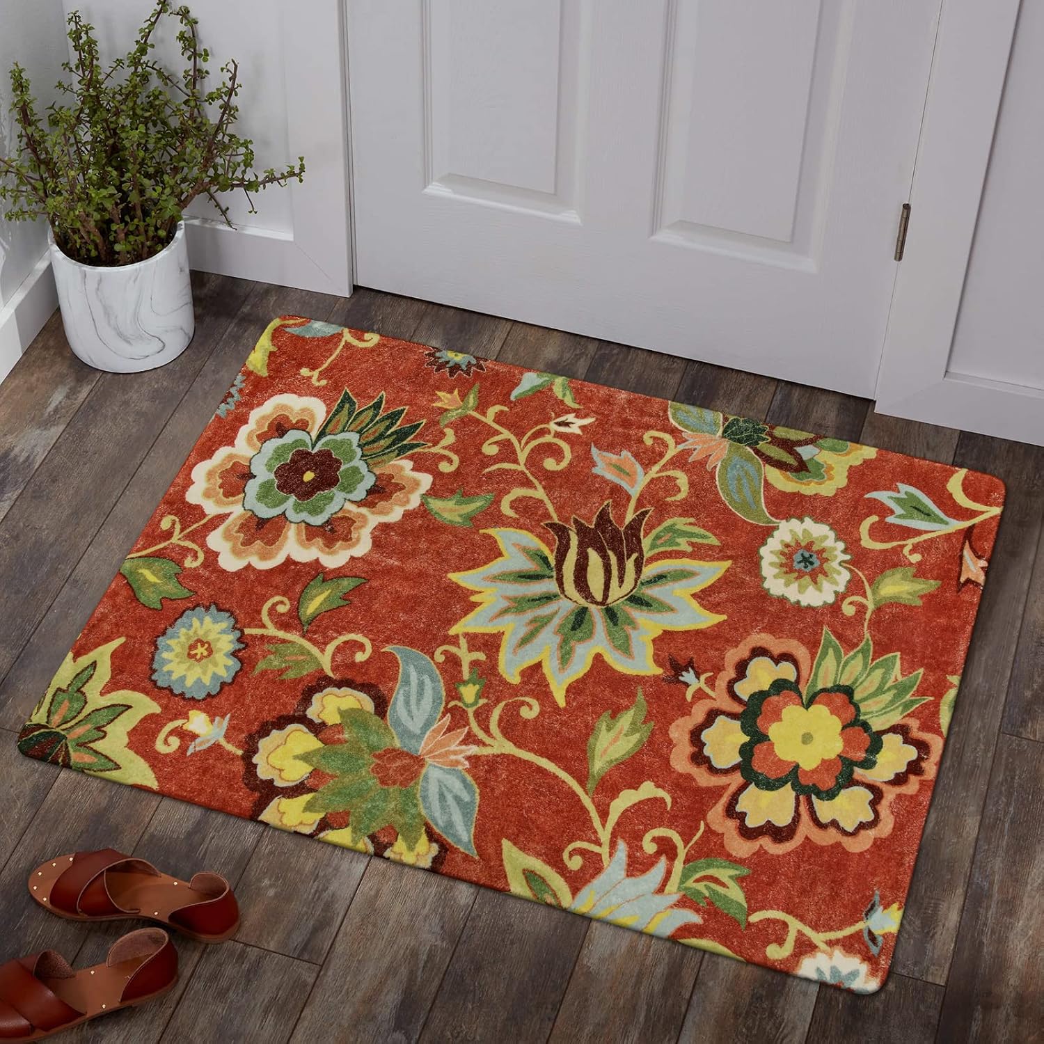Aldernest Red Kitchen Rugs - 2'x3' Small Entryway Rug Washable Kitchen Mat, 16 ounces