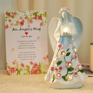 Cedarmoss Guardian Angel Figurines Resin with Light Star Battery Operated Gift Decor, 16 ounces, White