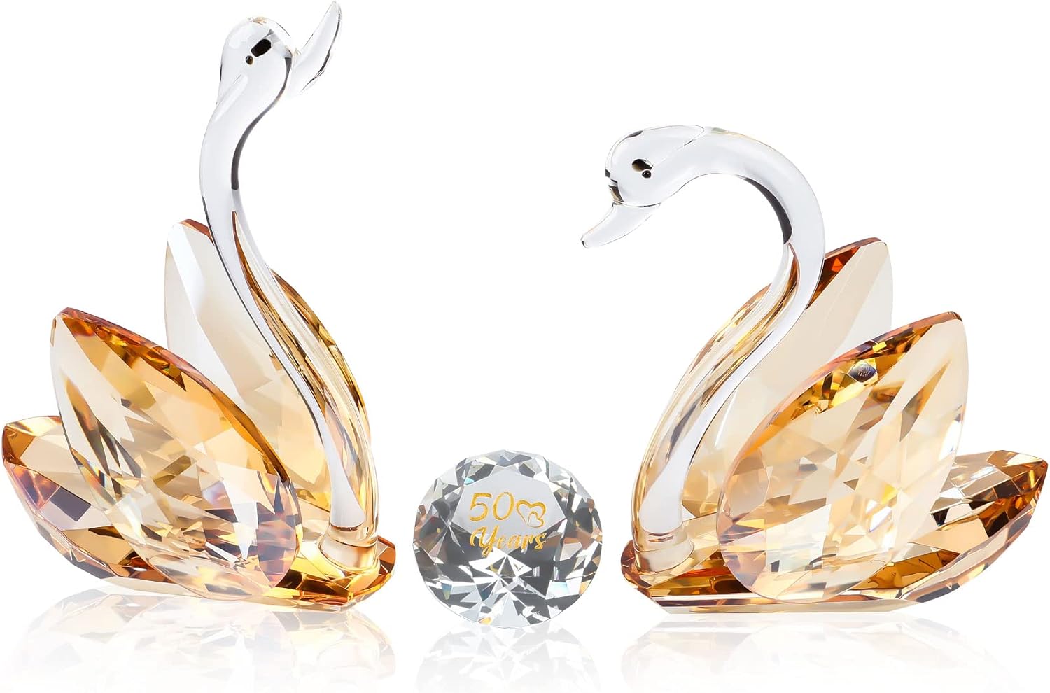 Birchmont 50th Wedding Anniversary Swan Gifts for Parents, 50 Years Anniversary, 0.9 kg, Amber