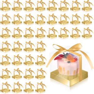 Birchmont 50 Pcs Clear Cupcake Boxes Individual 3.5 Inch, Gold, 1.3 kg