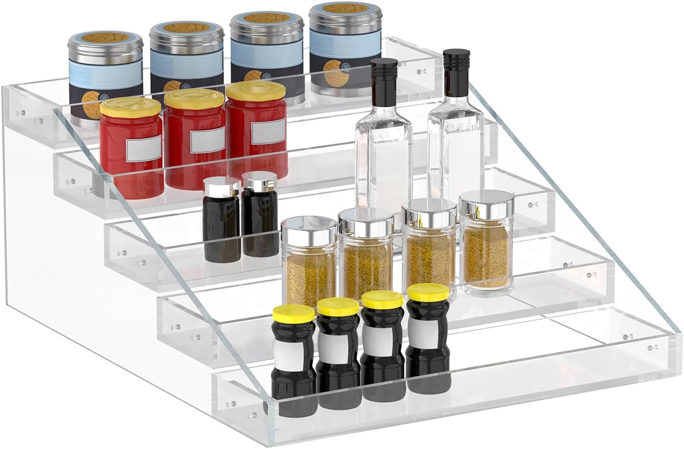Barleyfield Wide Clear Acrylic Spice Rack for Countertops- 5 Tier