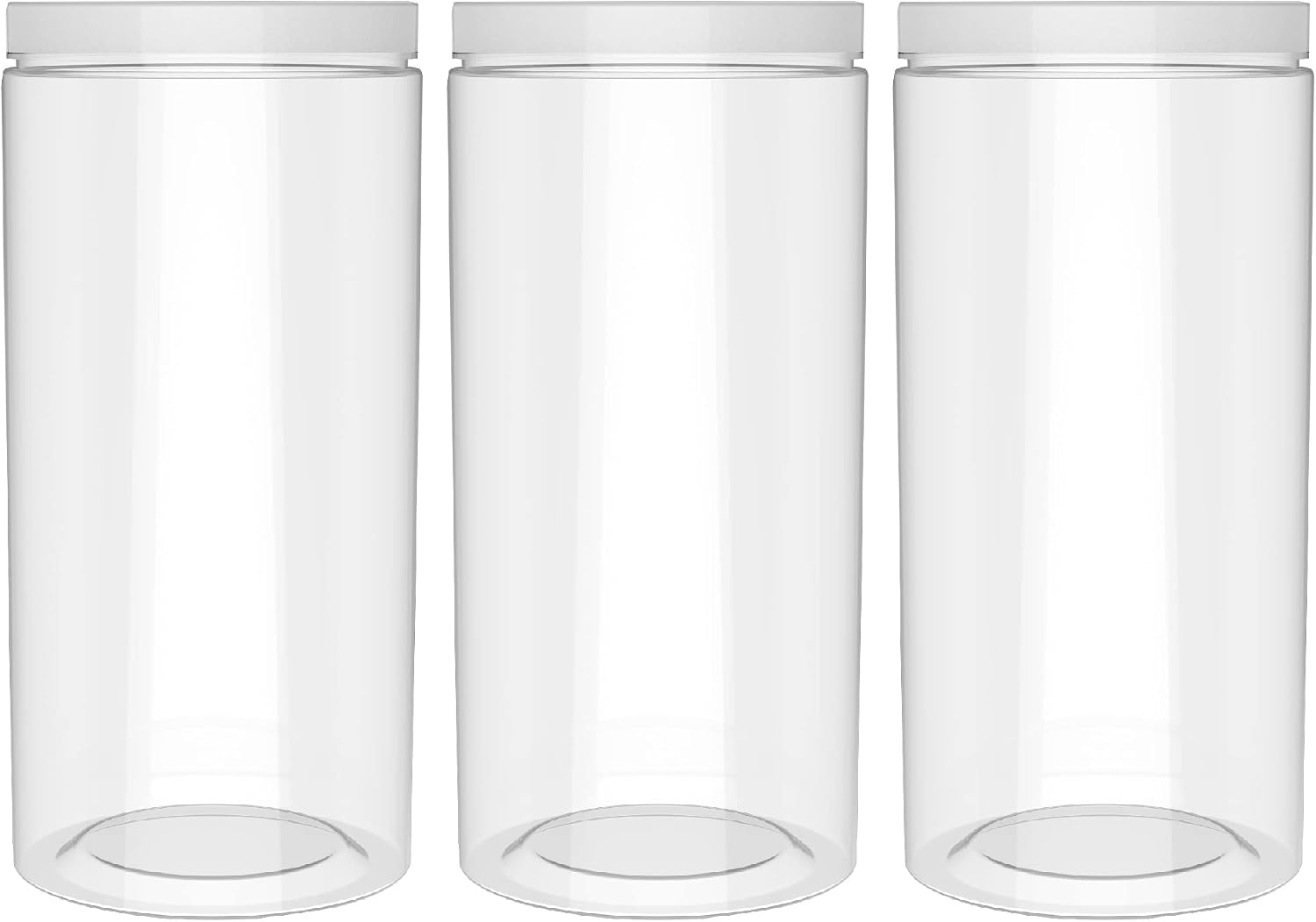 Aldernest 60oz Clear Tall Plastic Storage Jar with Lid, EXTRA LARGE, 3 Count