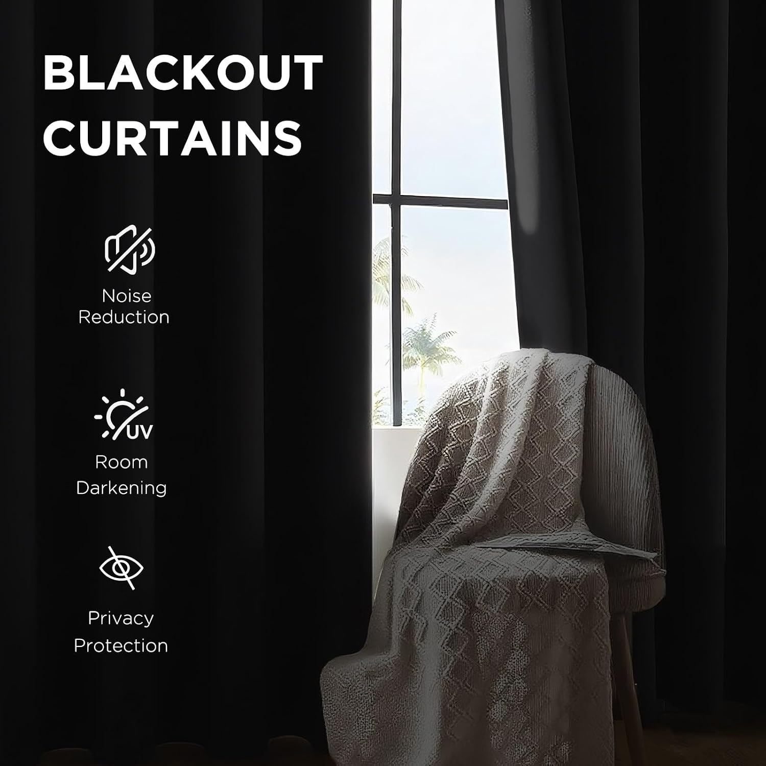 Birchmont Black Blackout Curtains 72 Inches Long, 3.1 pounds, 52"W x 72"L (Pack of 2)