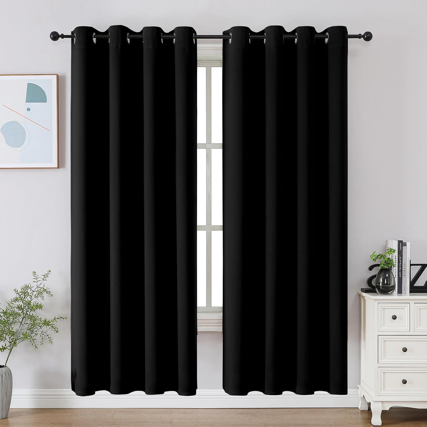 Birchmont Black Blackout Curtains 72 Inches Long, 3.1 pounds, 52"W x 72"L (Pack of 2)