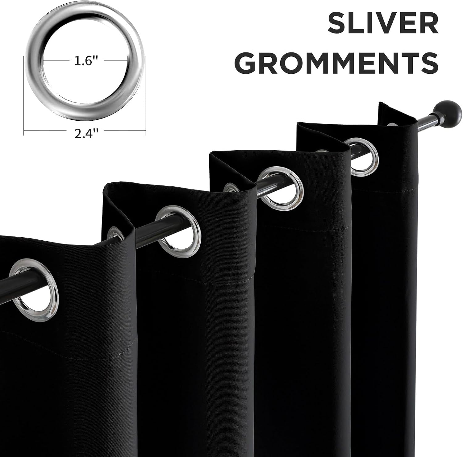 Birchmont Black Blackout Curtains 72 Inches Long, 3.1 pounds, 52"W x 72"L (Pack of 2)