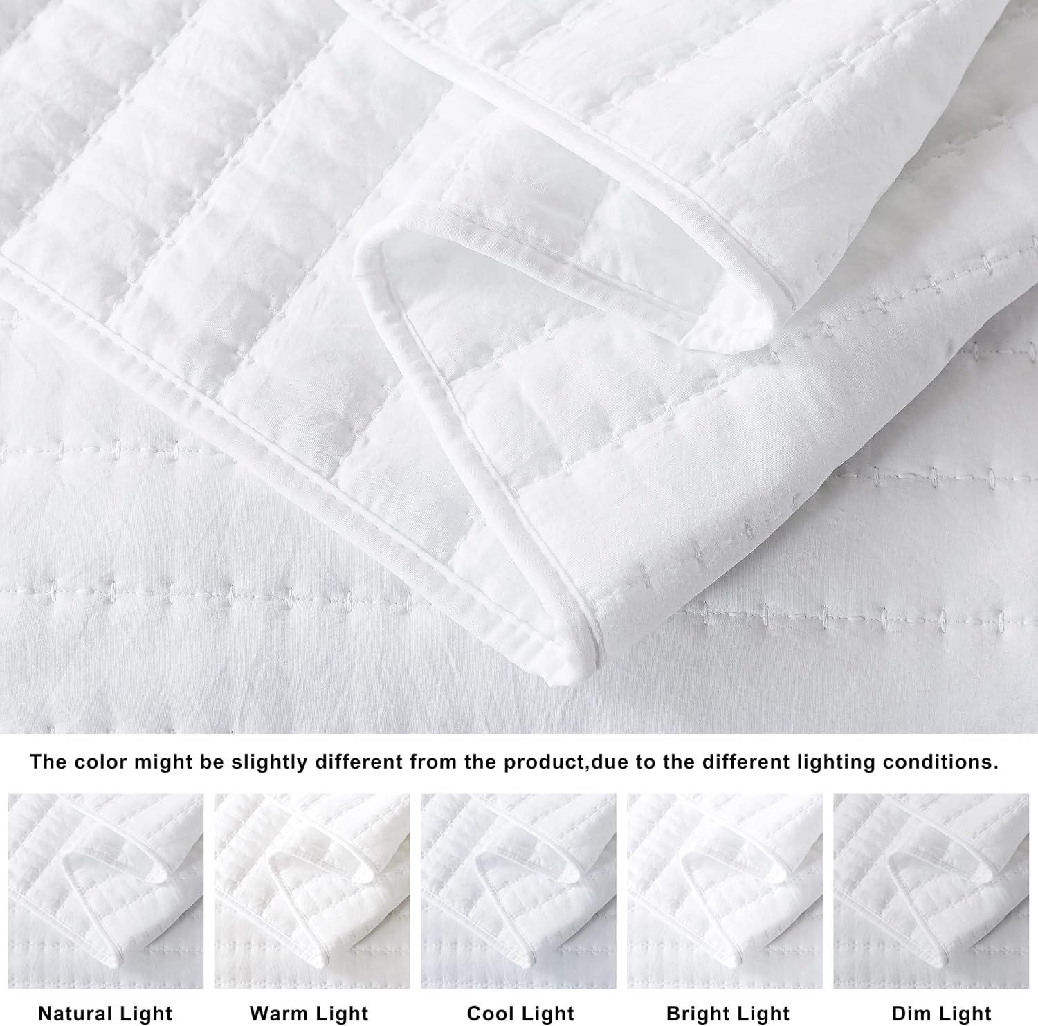 Aldernest White Quilted Quilt Set, Queen Size, Lightweight, 3 Pieces