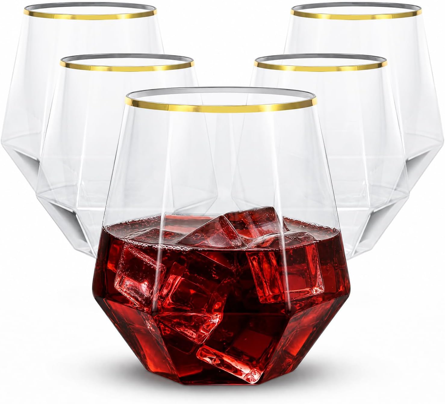 Ashenby 32Pcs Gold Plastic Stemless Wine Glasses, 12Oz Disposable Glasses
