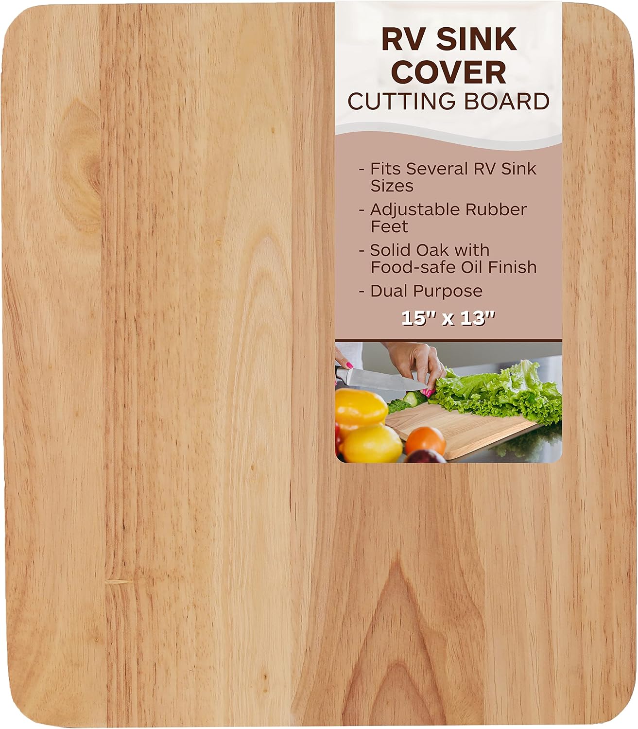 Aldernest RV Sink Cover with Adjustable Rubber Feet, Camping Cutting Board, 1.36 kg, 15"L x 13"W, Beige