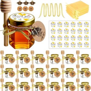 Barleyfield Small Honey Jar, Mini Honey Jars with Dippers, Hexagonal Jars 1.5oz 20 Pack