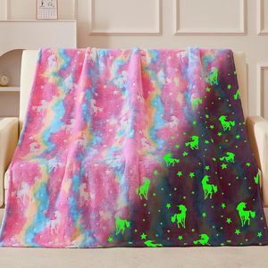 Aldernest Glow in The Dark Blanket, Unicorn Gift for Girls Age 3-12 Years Old, 50x60, A_unicorn