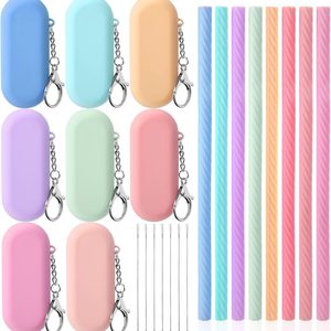 Aldernest 8 Set Silicone Travel Straws Reusable with Case, Light Color, 8.32 ounces, as shown in the pictures