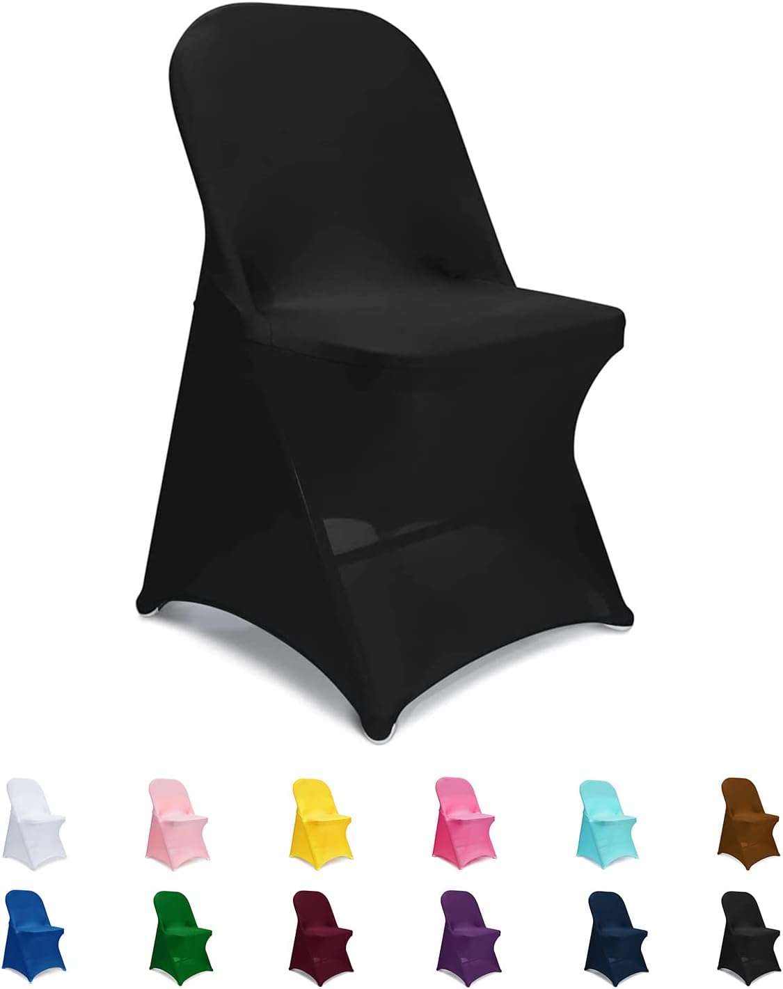 Barleyfield Spandex Folding Chair Covers, Black Folding Chair Slipcovers 6 PCS