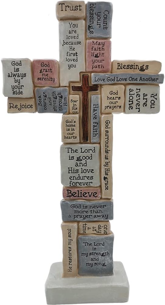 Quillstone Inspirational Cross Sculpture with Christian Words and Sayings, 1.6 pounds, Medium, ['Gray']