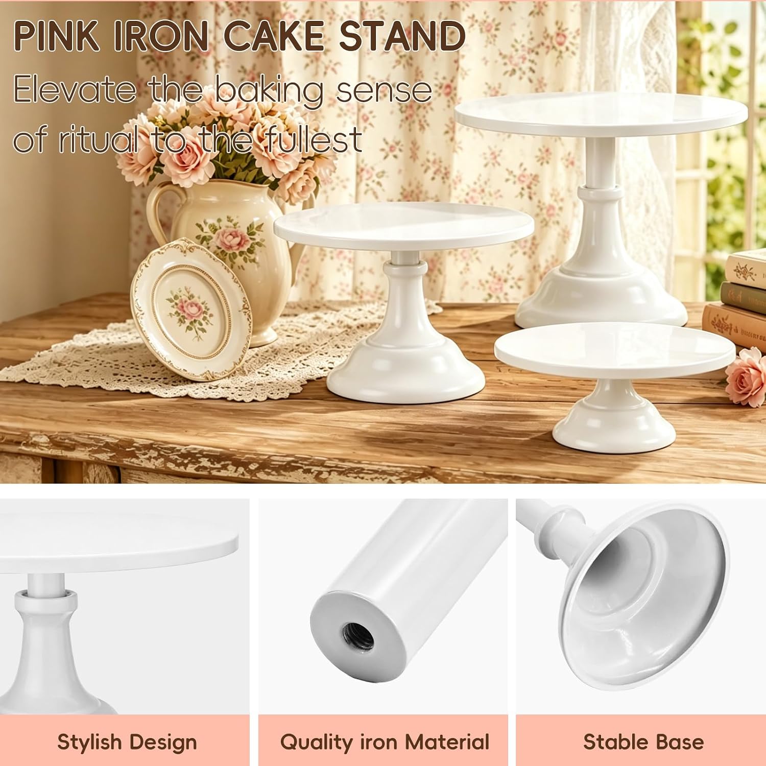 Aldernest 3 Pcs Cake Stand Set, 8"/10"/12" inch, 1.42 kg, White