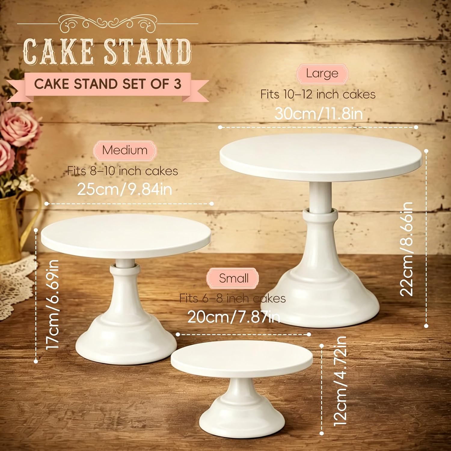 Aldernest 3 Pcs Cake Stand Set, 8"/10"/12" inch, 1.42 kg, White