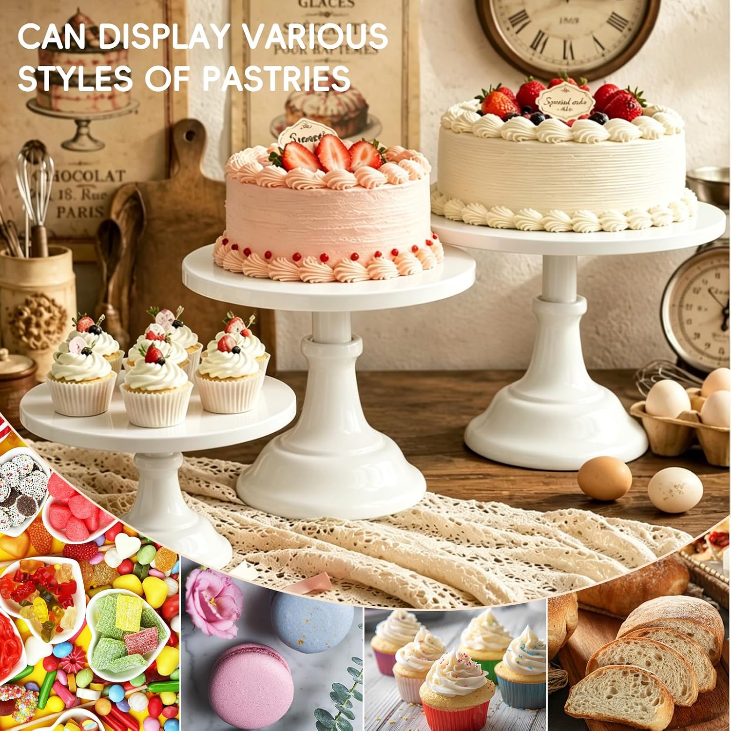 Aldernest 3 Pcs Cake Stand Set, 8"/10"/12" inch, 1.42 kg, White