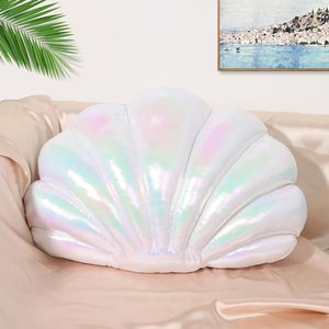 VelloHome Seashell Pillow - Holographic Iridescent Foil Fabric Throw Pillow for Couch, S(14×11inch), Pearl White