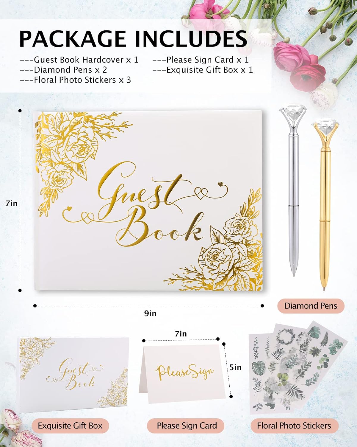 VelloHome Wedding Guest Book, Guest Book Wedding Reception with Pens, 9x7'', 1.68 pounds