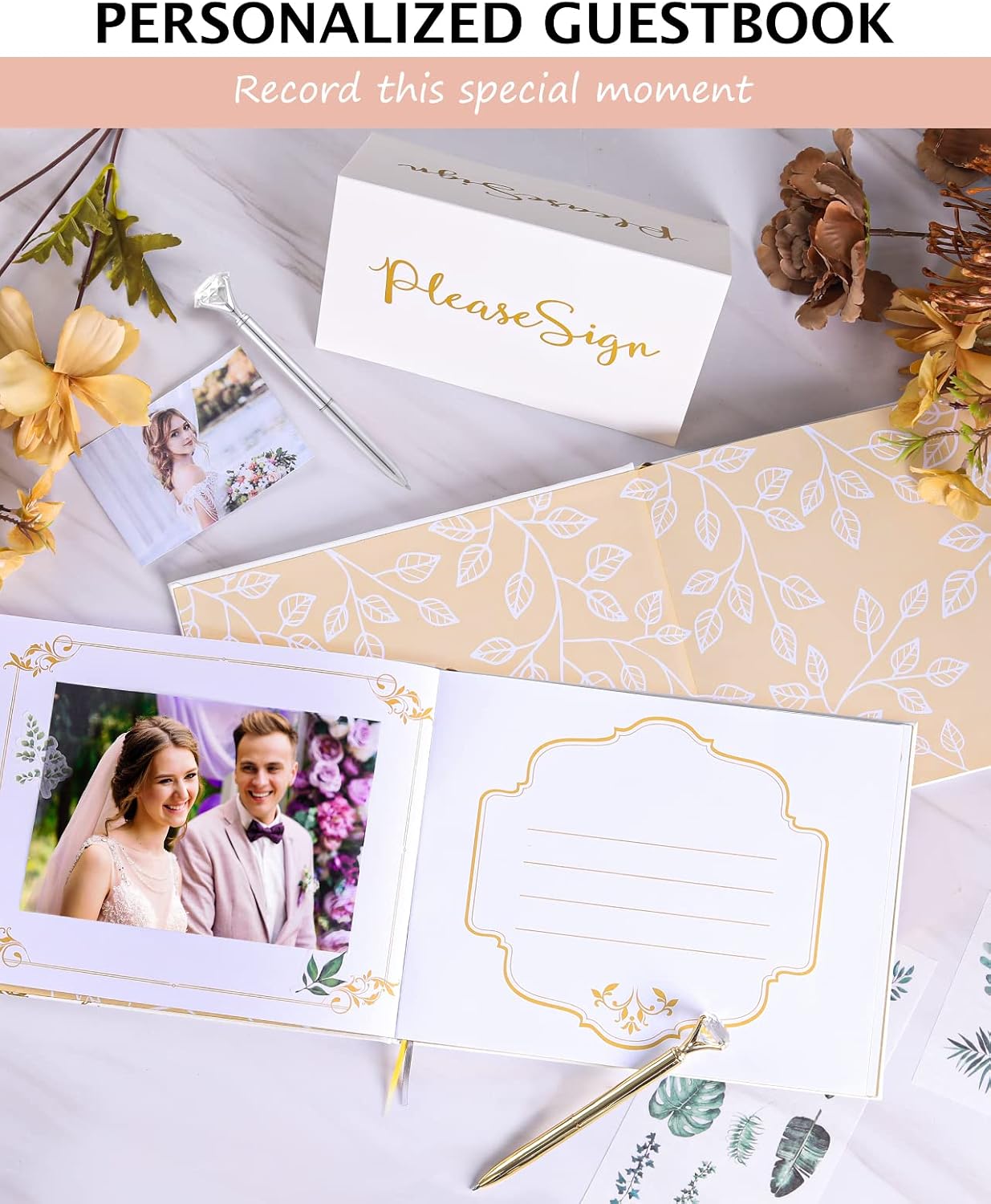 VelloHome Wedding Guest Book, Guest Book Wedding Reception with Pens, 9x7'', 1.68 pounds