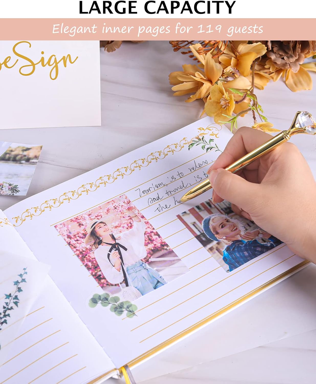 VelloHome Wedding Guest Book, Guest Book Wedding Reception with Pens, 9x7'', 1.68 pounds