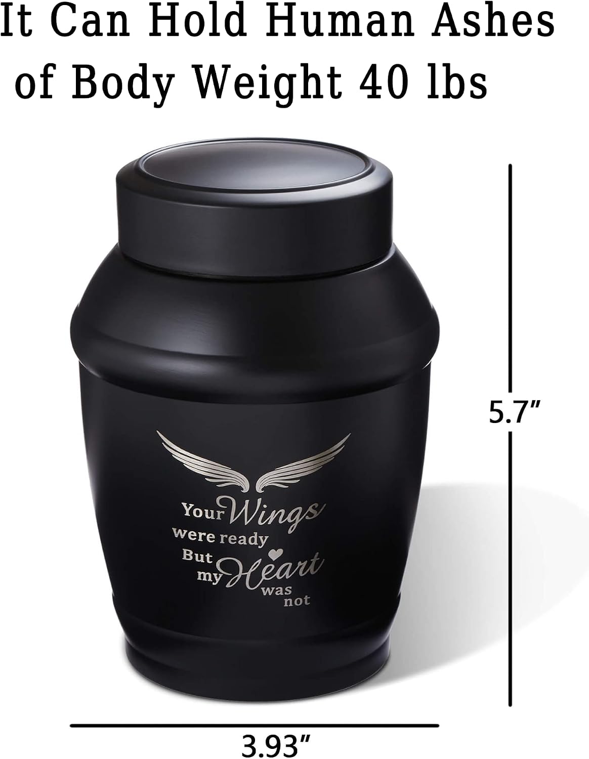 Aldernest 5.7" Medium Urns for Human Ashes Male or Female, 0.21 kg, Black