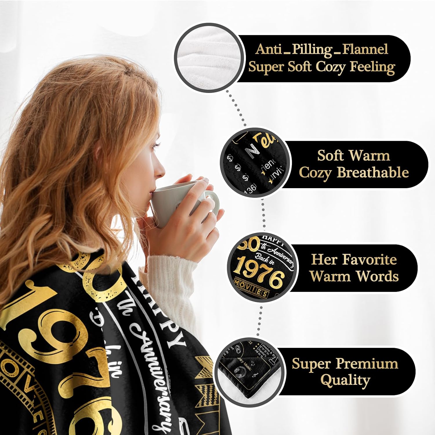 Ashenby 50th Anniversary Wedding Blanket Gifts Gift for 50th Wedding Anniversary Golden 50 Years of Marriage Gifts for Couple Wife Husband Dad Mom
