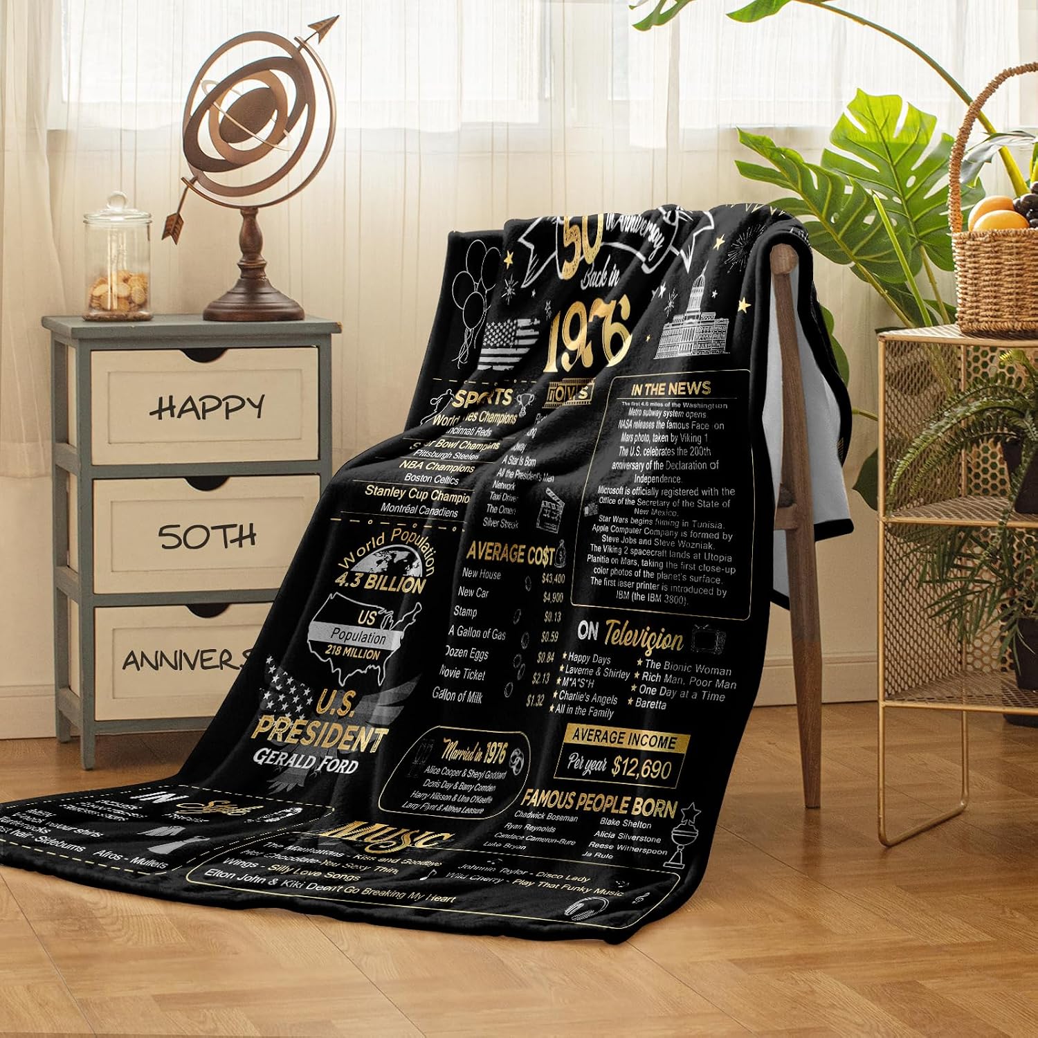 Ashenby 50th Anniversary Wedding Blanket Gifts Gift for 50th Wedding Anniversary Golden 50 Years of Marriage Gifts for Couple Wife Husband Dad Mom