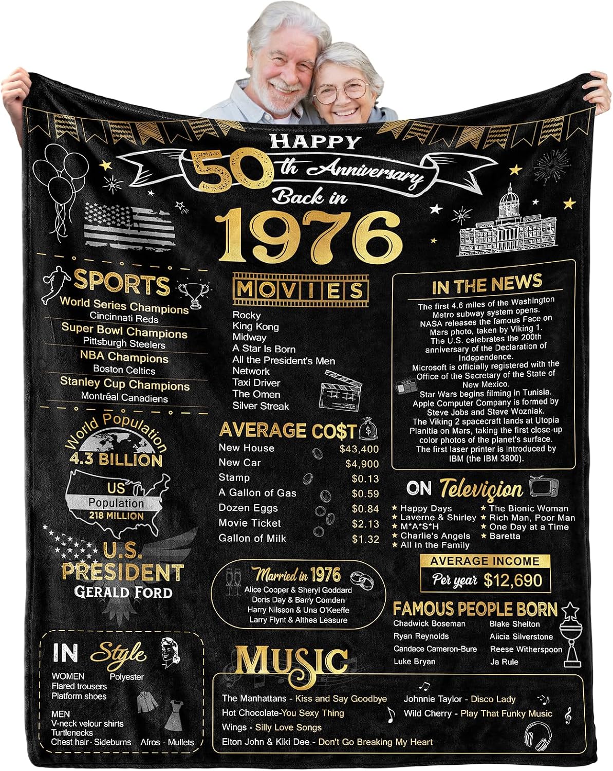Ashenby 50th Anniversary Wedding Blanket Gifts Gift for 50th Wedding Anniversary Golden 50 Years of Marriage Gifts for Couple Wife Husband Dad Mom