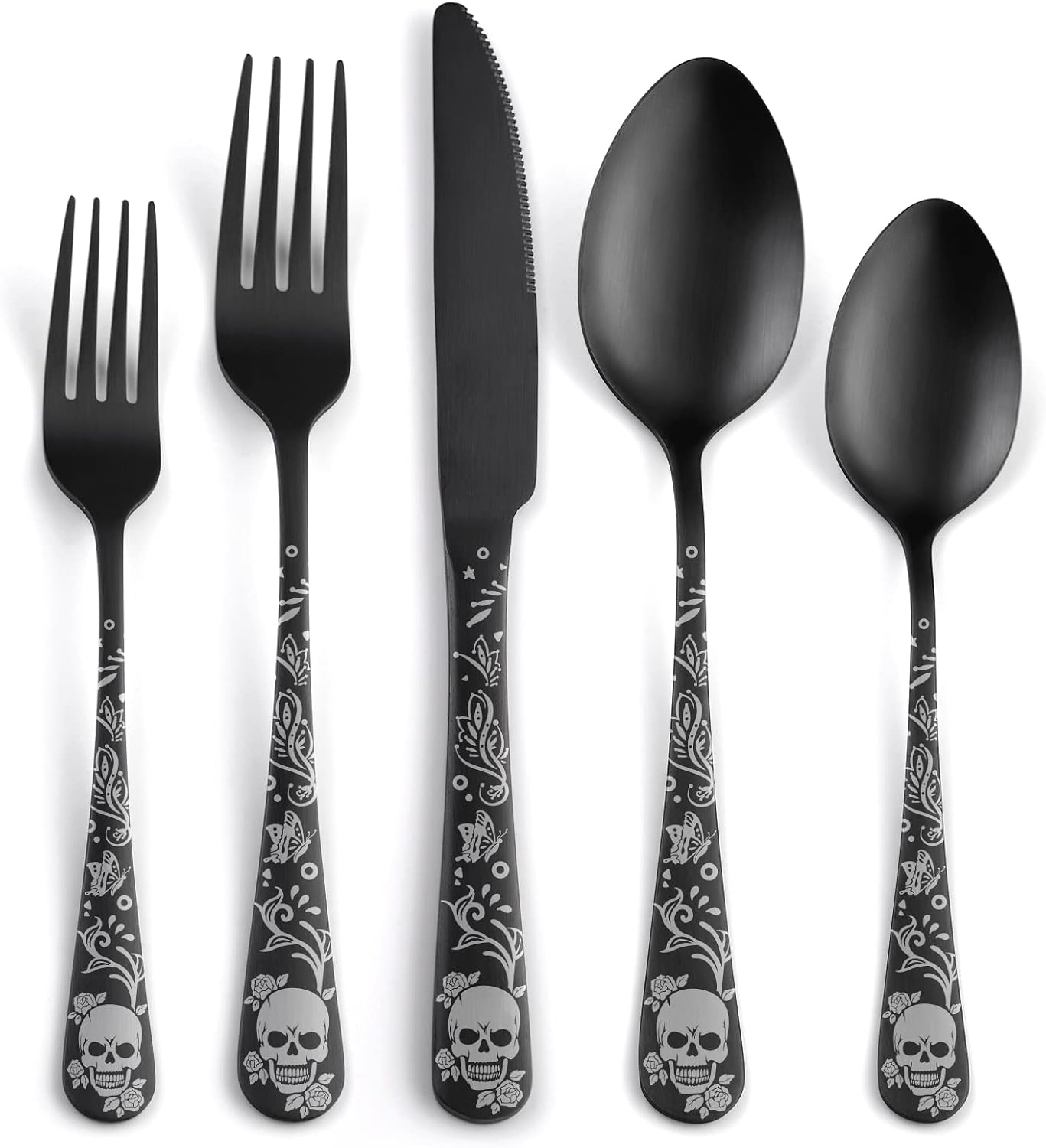 Ashenby 40 Piece Skull Pattern Matte Silverware Set for 8, 2 pounds