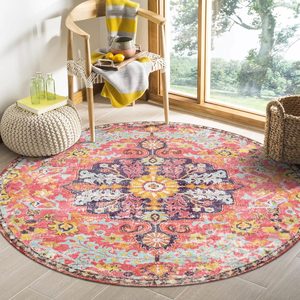 Aldernest Bohemian Floral Medallion Round Rug - 4Ft Hot Pink Soft Round Area Rug Bedroom Kitchen Mat
