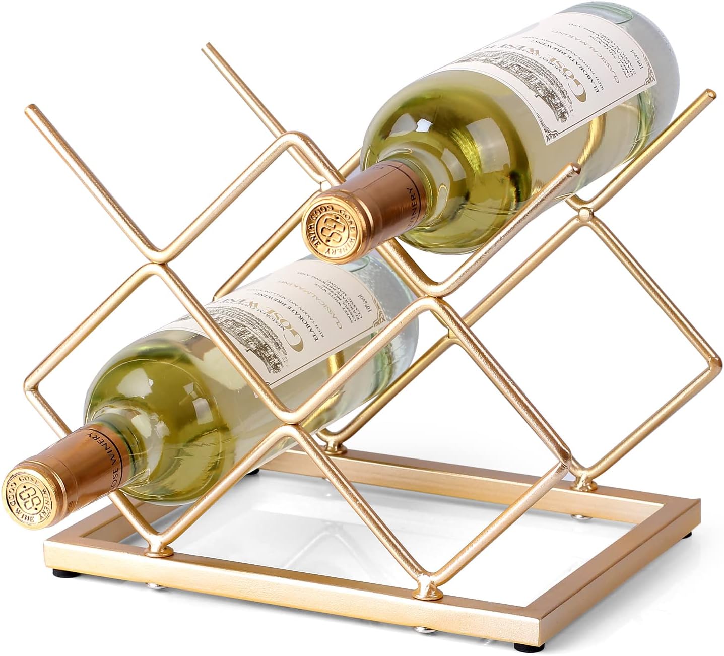 Aldernest Countertop Wine Rack - 5 Bottle Freestanding Modern Gold Metal Small Wine Rack - Tabletop Wine Holder Stand for Cabinet, Pantry