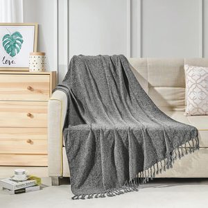 VelloHome Chenille Throw Blanket Knitted Outdoor Blanket, 50x60Inch Dark Grey