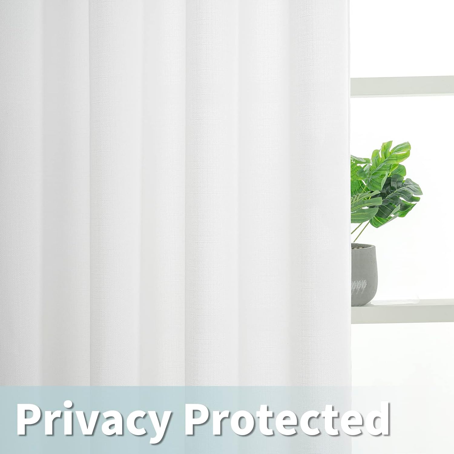Aldernest Light Filtering White Linen Curtains 84 inches Long for Living Room, 3 pounds, 2 Count