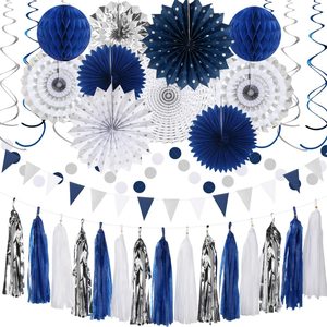 Aldernest Navy-Blue White-Silver Graduation Party-Decorations - 33pcs Kits Banner