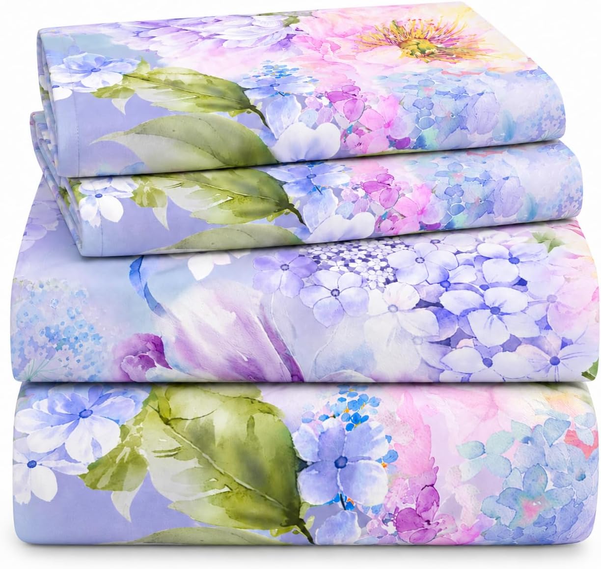 Aldernest Floral Sheets Queen Size, Brushed Microfiber Bed Sheet Set, 4-Piece, 1.33 kg