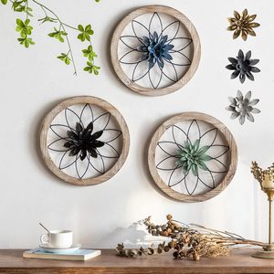 Rowanmere 3 Piece Round Farmhouse Wall Decor with 6 Piece Interchangeable Flowers 12'' Medallion Wood & Metal Rustic Wall Art for Living Room Bedroom