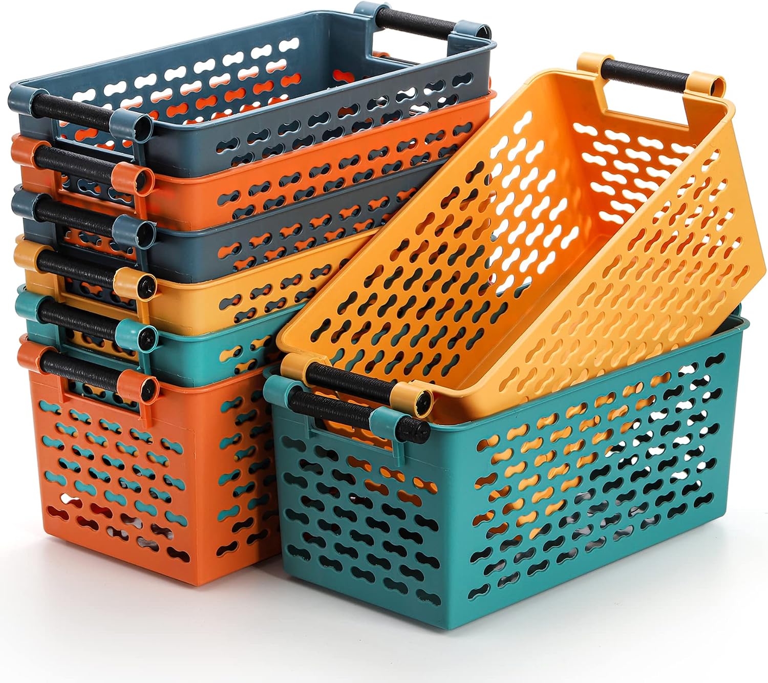 Ashenby 8 Pack Plastic Storage Basket for Shelves, Yellow, Orange, Blue, Green