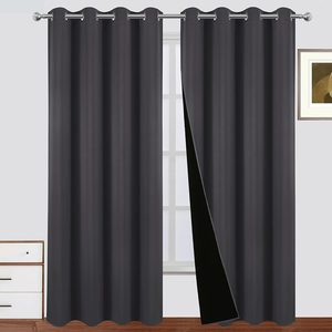 Ashenby 100% Blackout Curtains 52 x 84 Inch/Dark Grey Curtains Set of 2 Panels Thermal Insulated Room Darkening Bedroom Curtains, 2.13 kg
