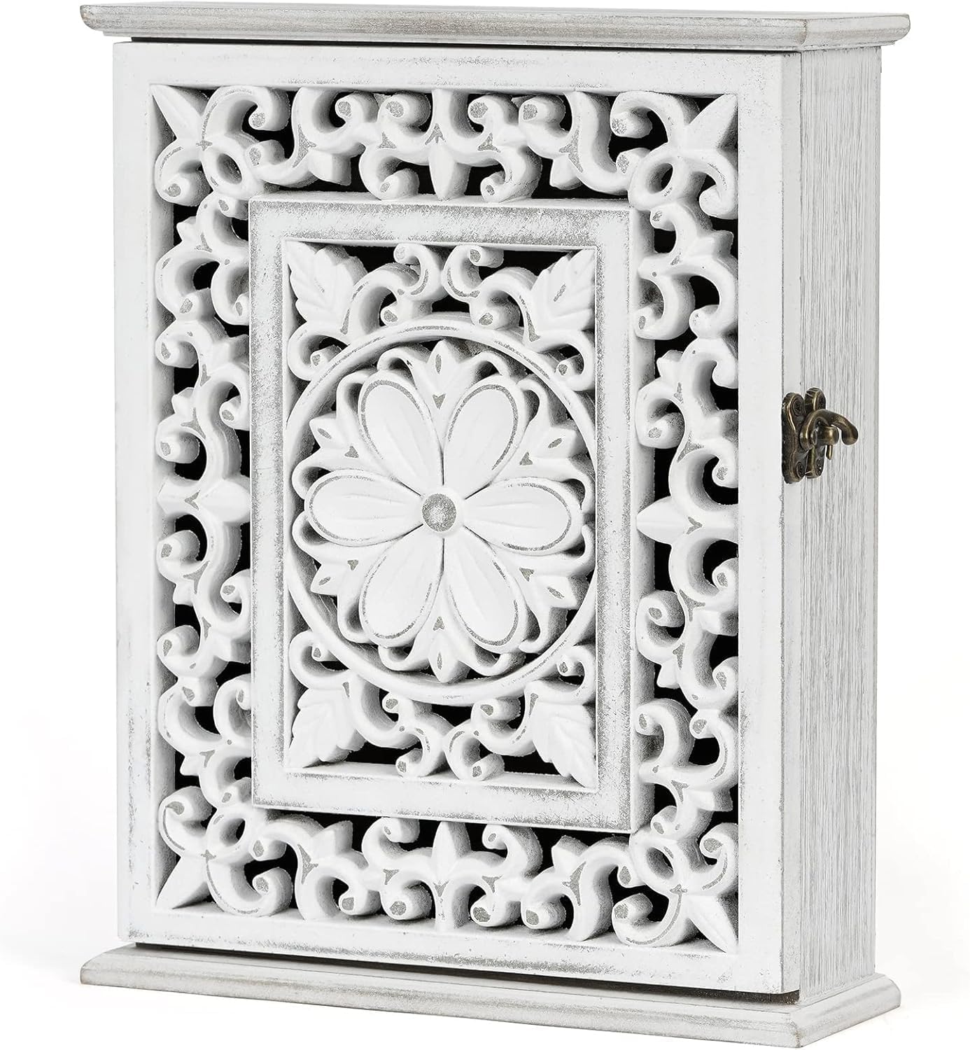 HearthKova Wooden Key Holder for Wall, Key Box Key Cabinet, Key Hooks Wall, 10.56 ounces, Small, Retro White
