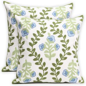 Aldernest Set of 2 Embroidered Decorative Throw Pillow Covers Couch Square Pillowcases Cushion for Bedroom Sofa Farmhouse Decor 18x18 Inch