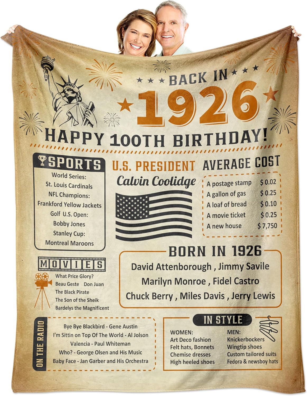 Rowanmere 100th Birthday Decorations for Women or Men, 60x50 inch