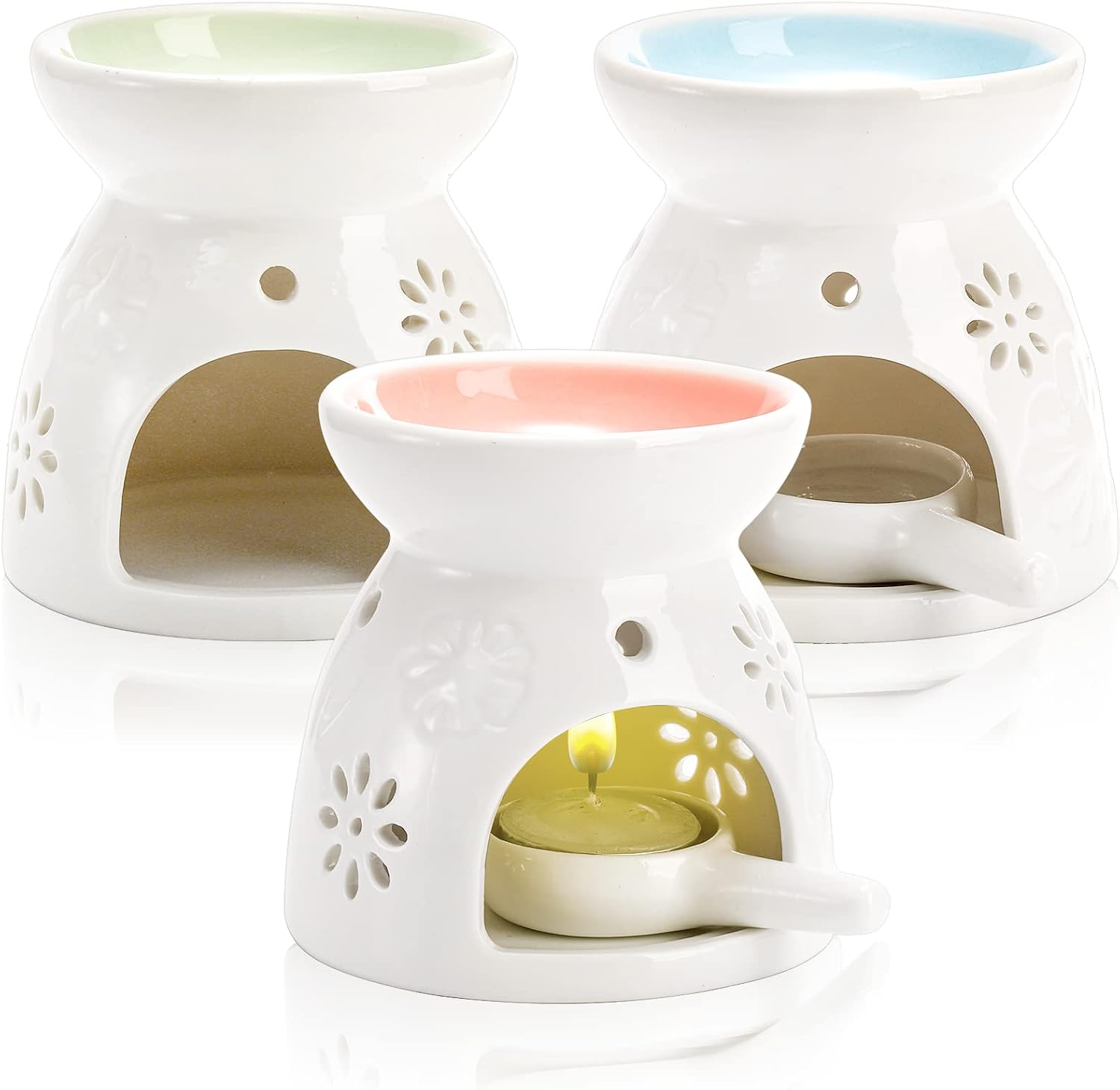 Ashenby 3 Pack Ceramic Essential Oil Burner, Pink, Blue, Green