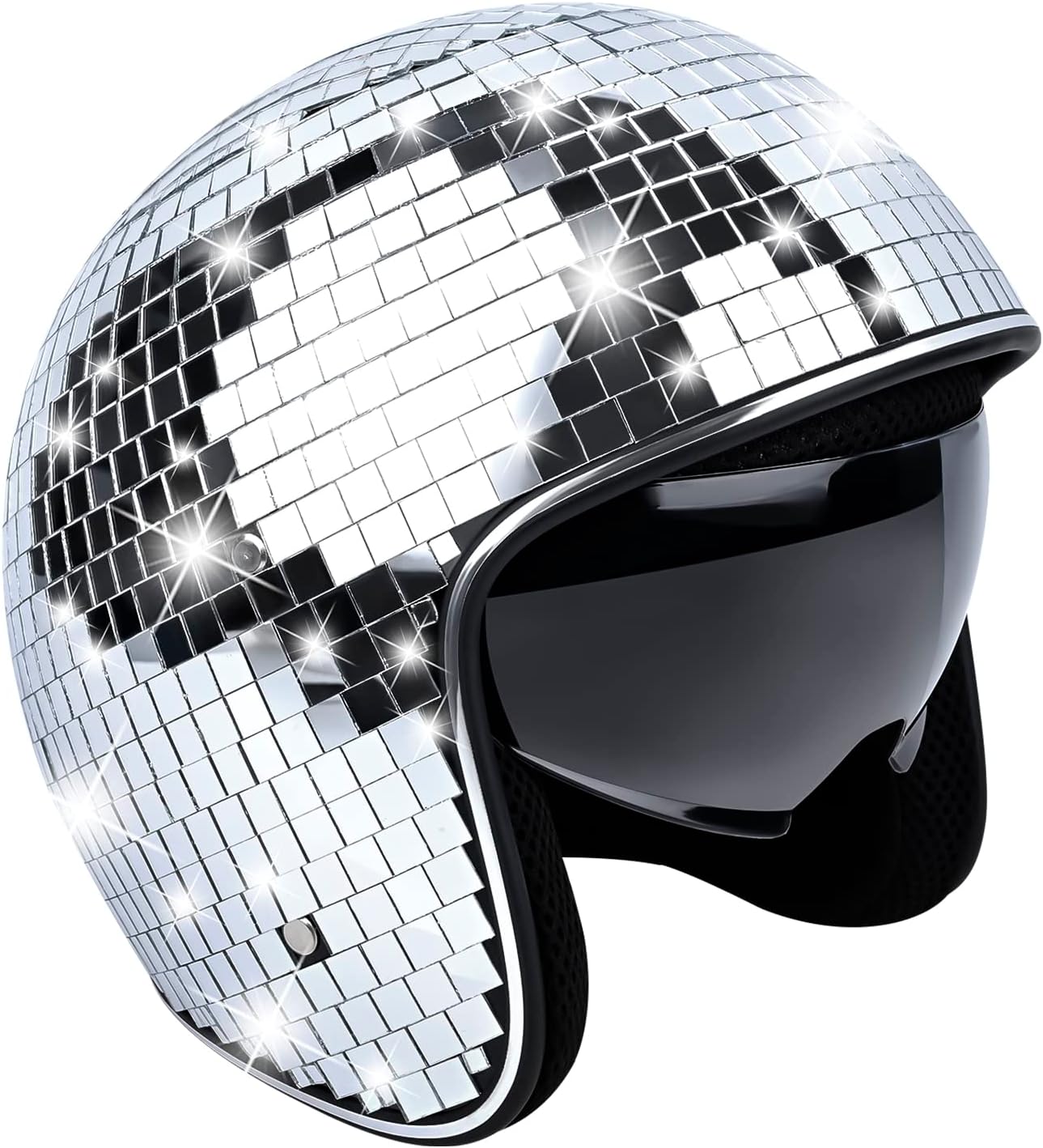 Tanglewick Disco Helmet with Retractable Visor Glitter Mirror Glass Punk Costume Hat for Bar DJ Club Party, 2.2 pounds, Silver
