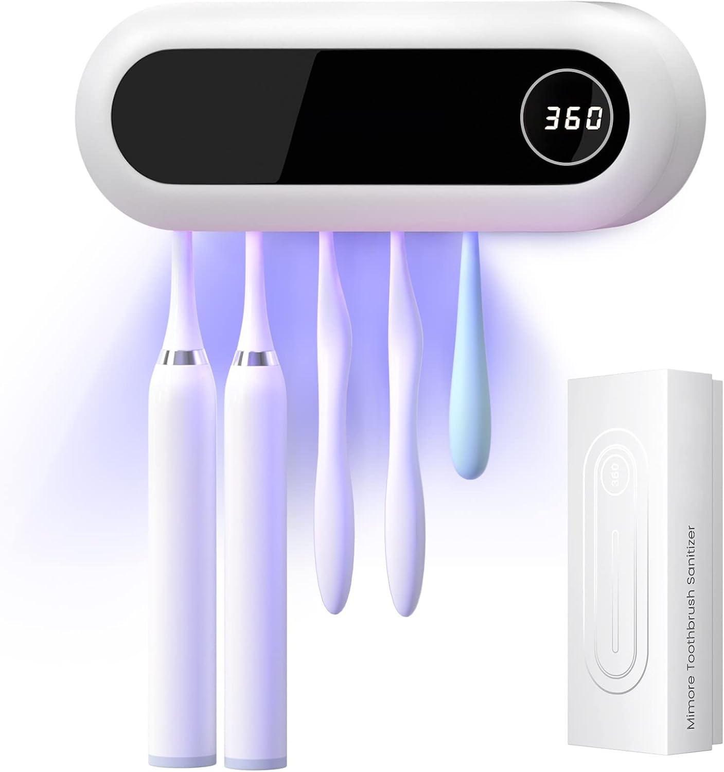 Aldernest Toothbrush Holder Wall Mounted, 5 Slots, 6-Minute Timer, White