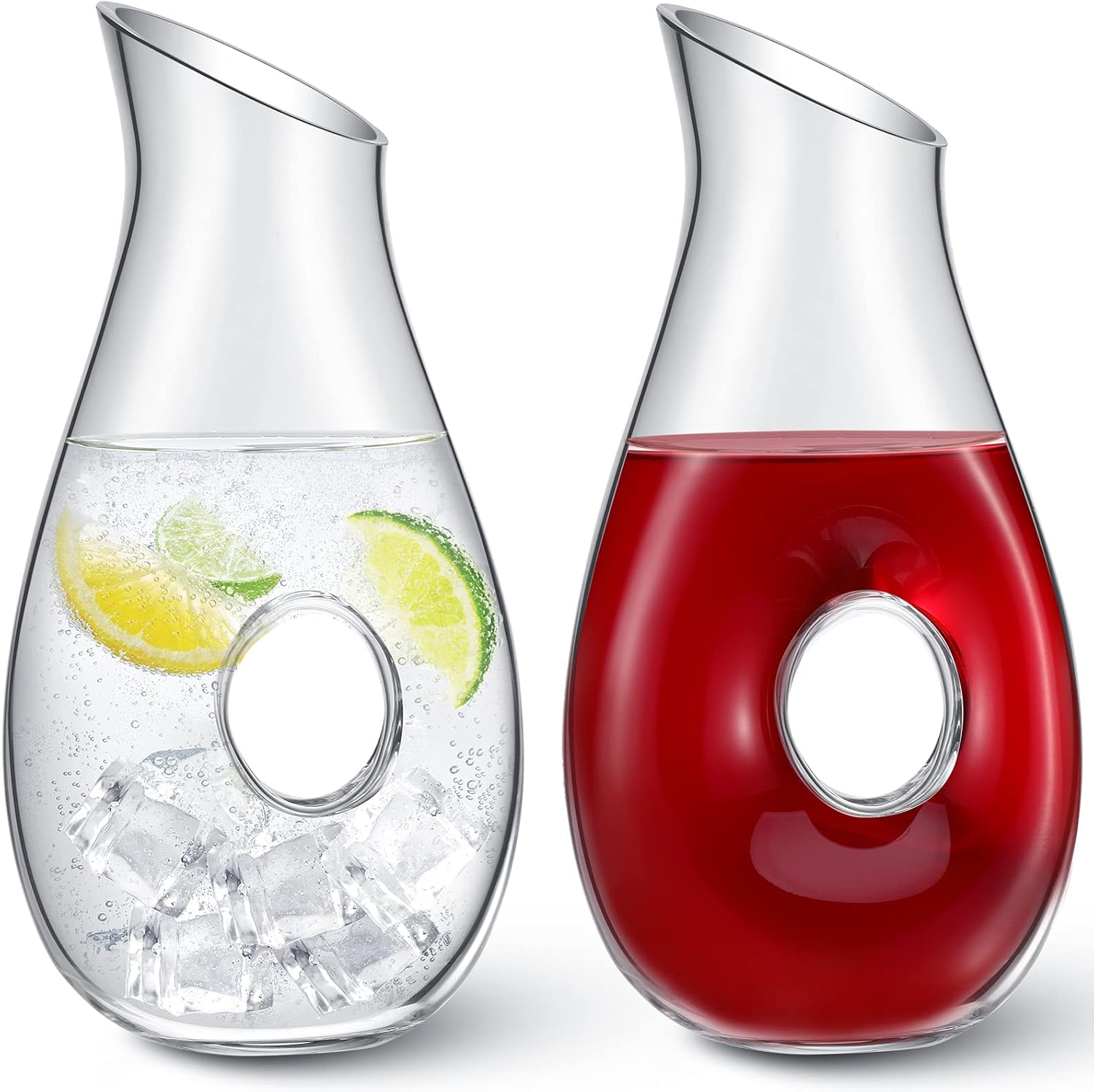 Ashenby 2 Pcs 48 oz Wine Decanter Carafe Glass Water Pitcher, Classic Style, Clear